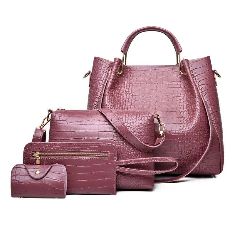 Women's Handbag 4-piece Set Women's Shoulder Bag Fashion Purse Vintage Leather Bag Large Capacity Handbag Inclined Shoulder Bag