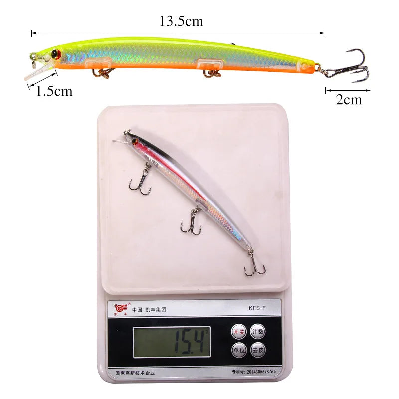 Factory Wholesale Bionic Fishing Lure Minnow 13.5cm 15g Topwater Floating 3D Eyes Hard Baits Wobbler Sea Bass Accessory