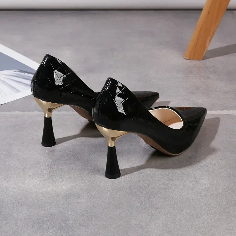 Shoes Woman 2025 Trend New Summer Red Heels Elegant Woman Black Heeled Pointed Toe Pumps Dress Leather White Ladies Shoe