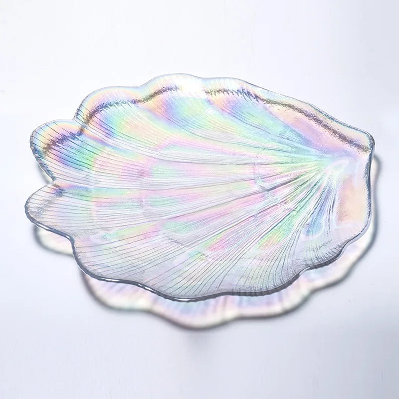 Creative Colorful Glass Plate Ocean Shell Fruit Plate European Style Tray Dessert Cake Plates Desktop Room Decor Table Ornament