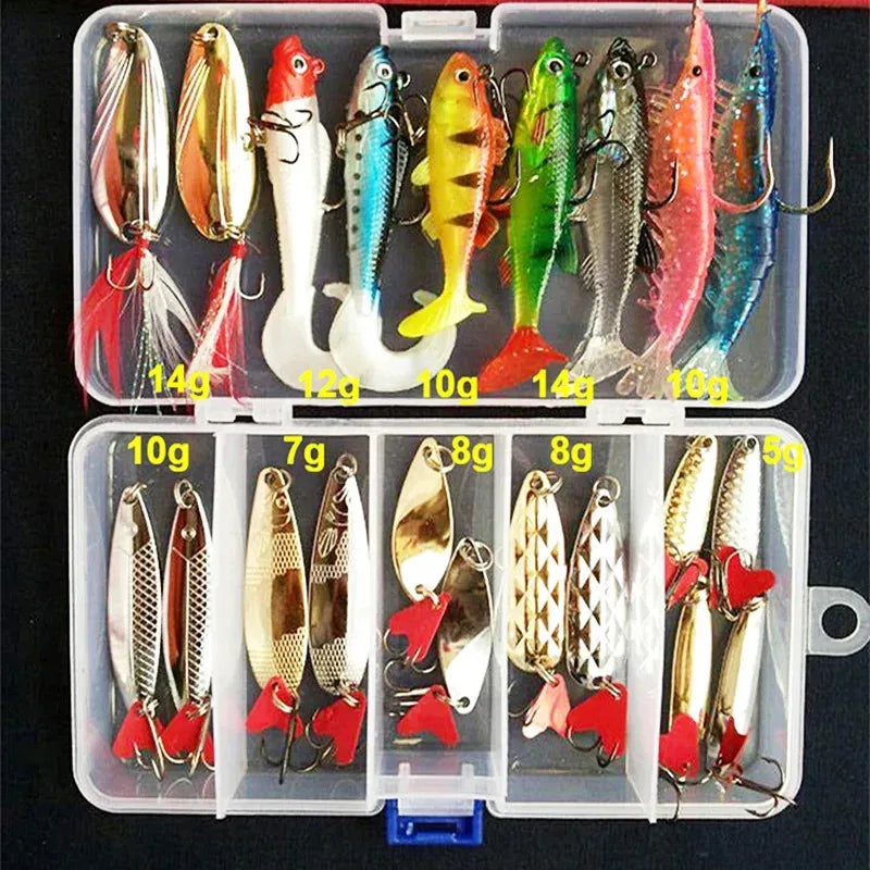 Fishing Lures Set for Freshwater & Saltwater Hard Artificial Wobblers Metal Jig Spoons Soft Silicone Bait Tackle Accessory Kit