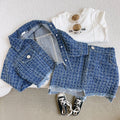 Kids Boutique Clothing New Autumn 2 Pieces Sets Girls Tops Jeans Coat Turn Down Collar Short All-match Fashion Preppy Style
