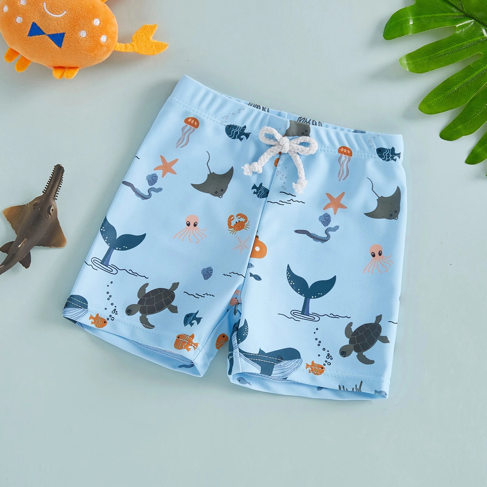 Toddler Kids Baby Boys Summer Swim Trunks Crab Octopus Print Quick Dry Swim Board Shorts Swimwear Bathing Suits Beachwear