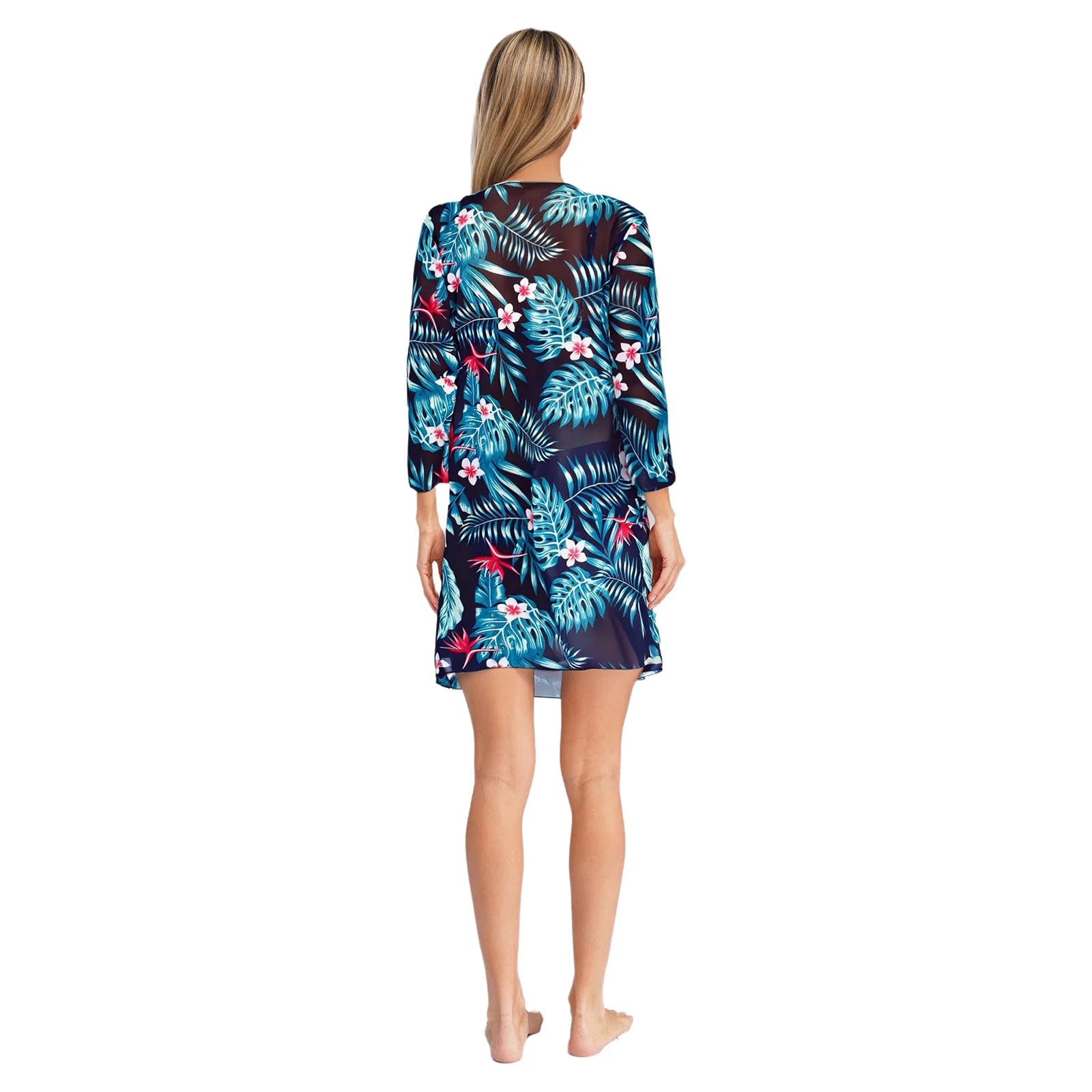 Womens Swim Sets Swimsuit Outfits Underwired Padded Bikini Set with Chiffon Cover-up Tropical Print Swimwear Beach Bathing Suit