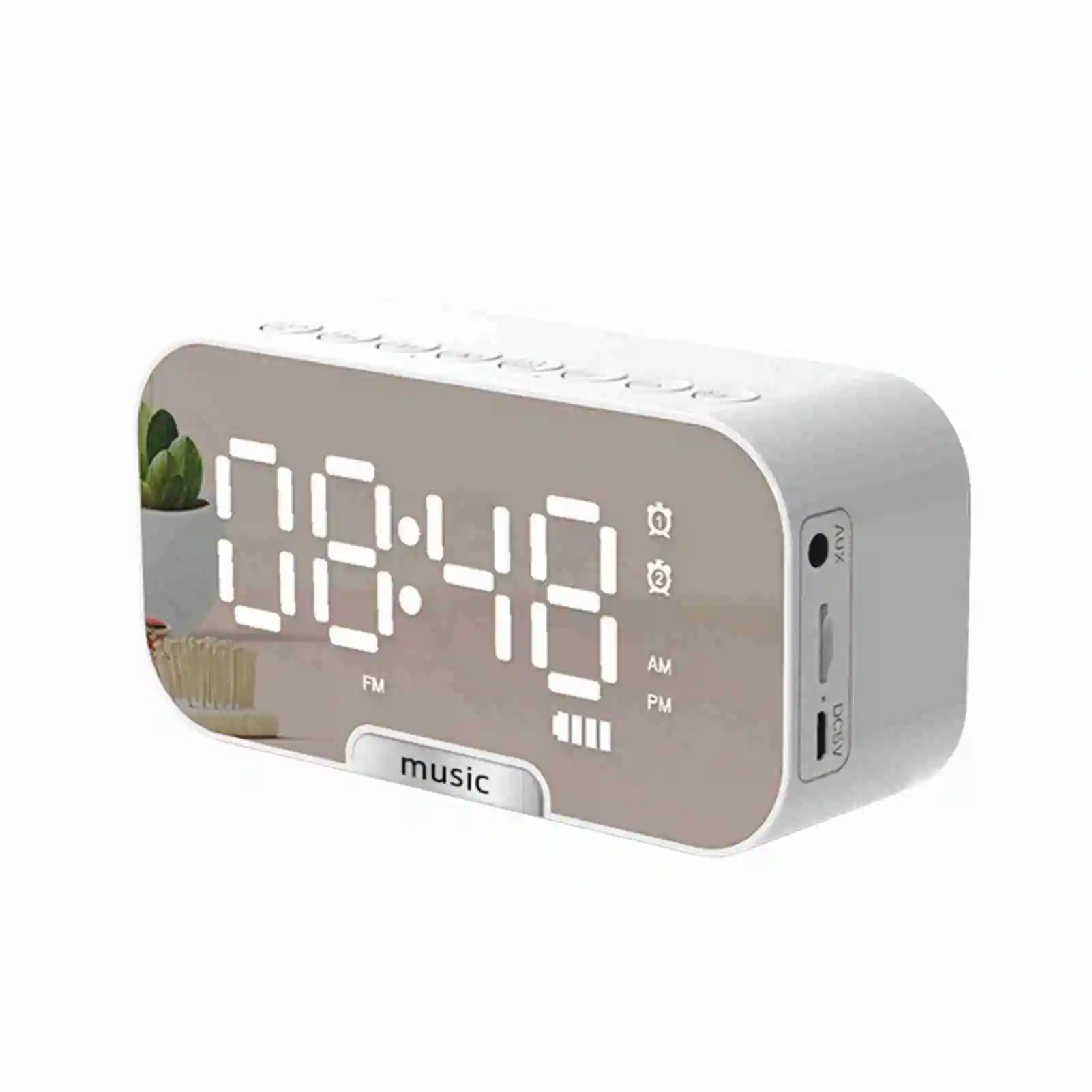 Digital Mirror Surface Alarm Clock with BT Speaker FM Radio Dual Alarms Electronic Desktop Clock Rechargeable Portable Player
