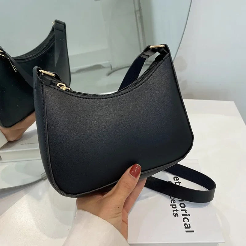 Fashion Handbag New Retro Solid Color PU Leather Shoulder Underarm Bag Women's Casual Hobos Purses and Handbags Ladies Hand Bags