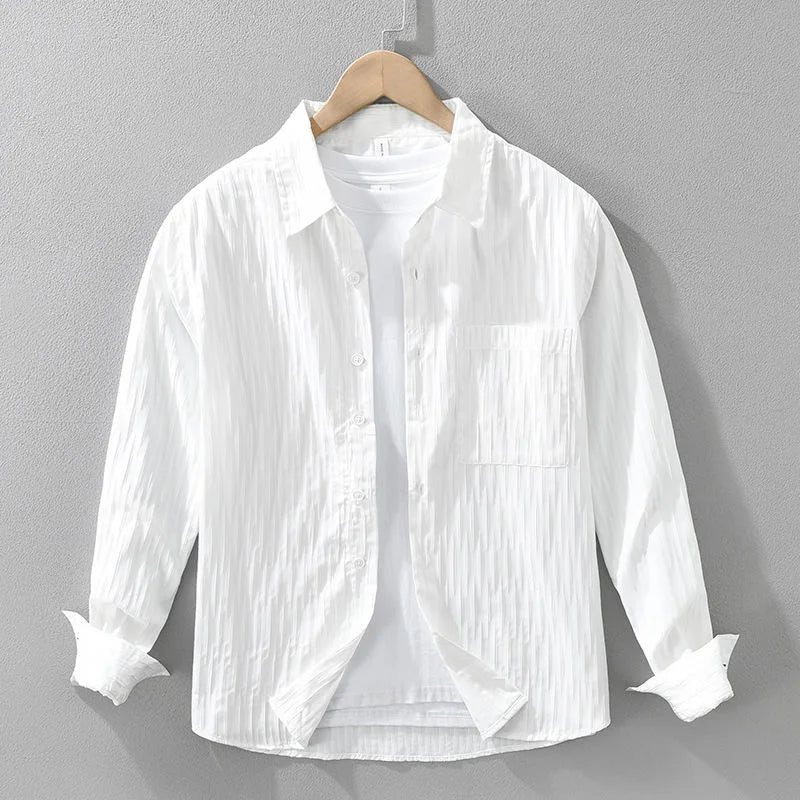Light Feel Ice Silk High Density Embroidery Bubble Cloth Summer Men's Thin Shirt Style Flip Collar Jacket Sun Protection Clot...
