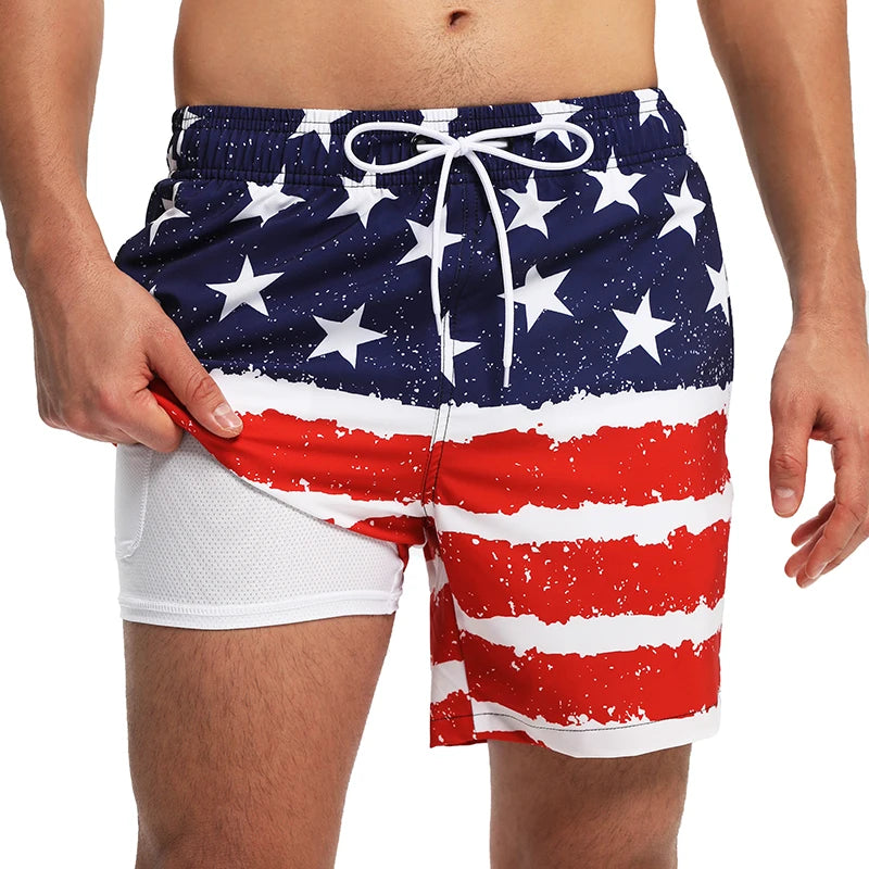 ESCATCH 2026 Summer New Style Mens Shorts 2 in1 Fitness Printing Traje De Baño Hombre Long Lining With Zipper Pockets Swimsuit