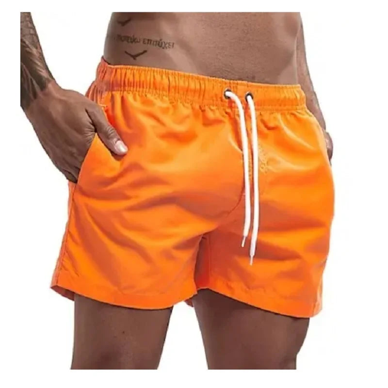 Mens Swim Trunks with Mesh Lining Side Pockets Solid Beach Shorts Quick Dry Lightweight Drawstring Board Shorts Summer Swimwear
