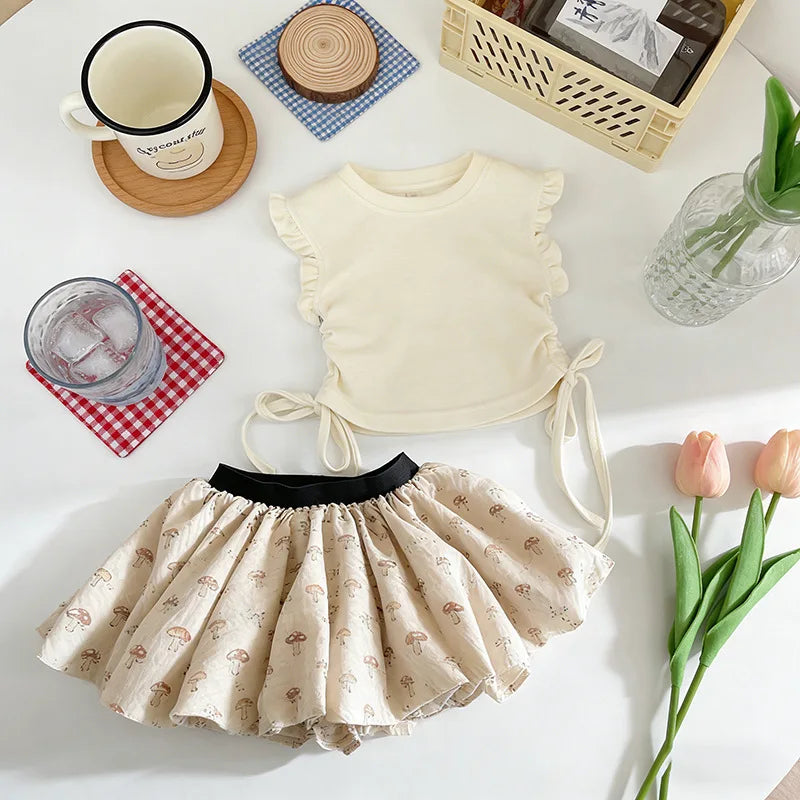 Kids Girls Summer Clothes Sets Fashionable Lace T-shirt + Floral Skirt Pants Children Clothing Baby 2pcs Sets Kids Clothes Girls