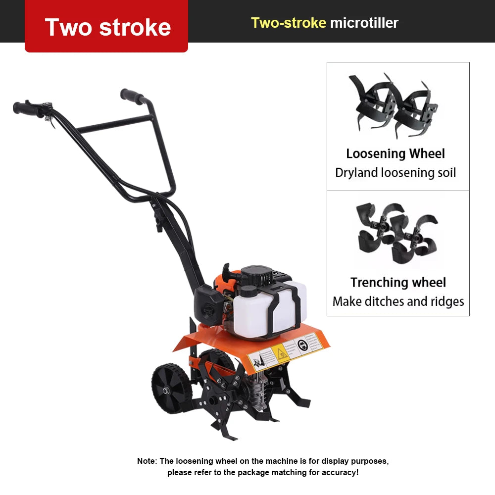 4-Stroke/2-Stroke Micro Tiller Gas-Powered Garden Cultivator Rototiller for Small Farm Land Soil Cultivation Weeding