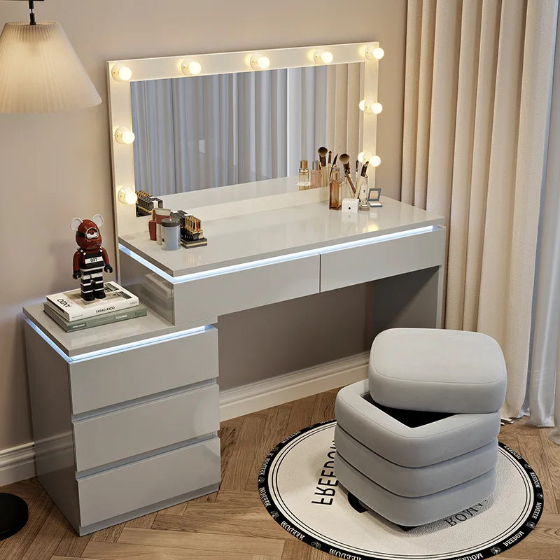 Vanity Table Bedroom Modern Minimalist Solid Wood Makeup Table Headboard Storage Cabinet Chest of Drawers Integrated Set