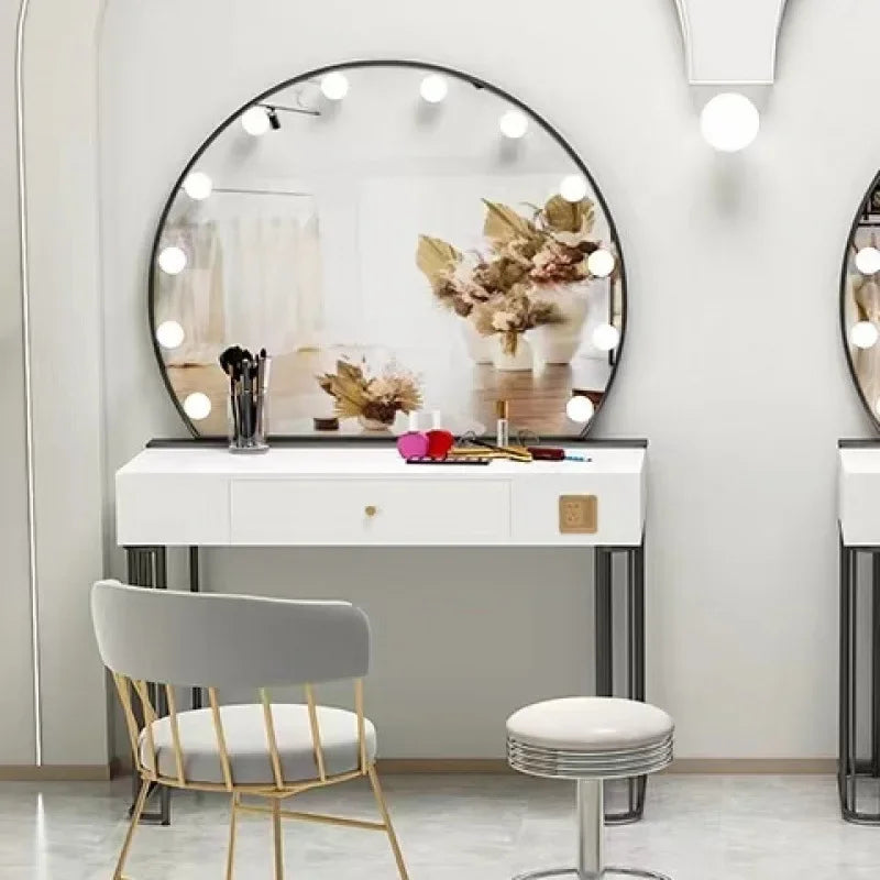 Vanity Set with Lighted Mirror, Makeup Vanity Dressing Table with LED Light, Drawers, Storage Shelves and Cosmetics Cabinet