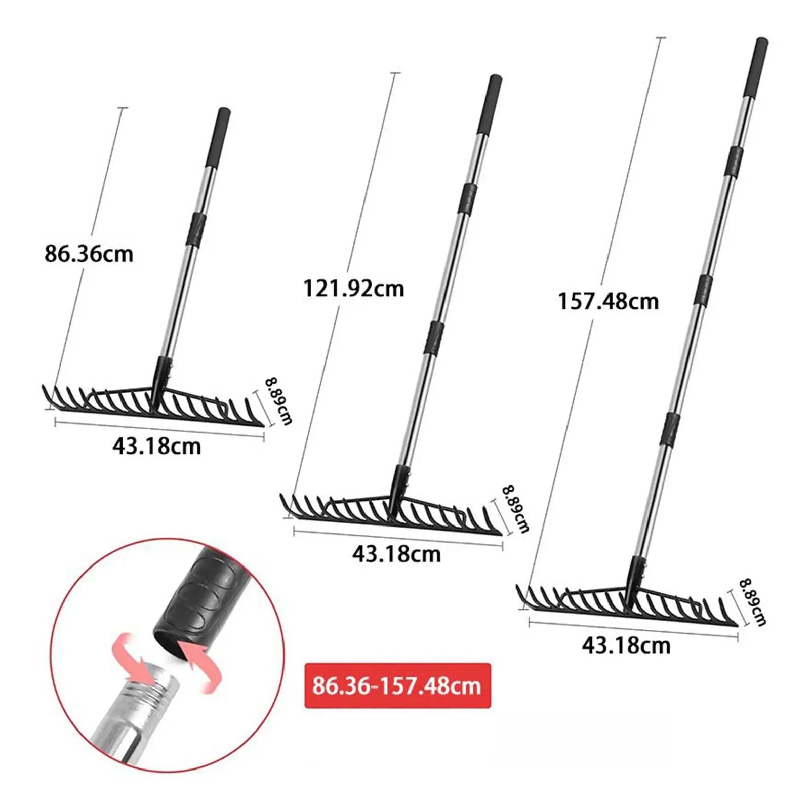 Lawns Rake Adjustable Handle Weeding Nonslip Gardening Tool Garden Leaf Rake