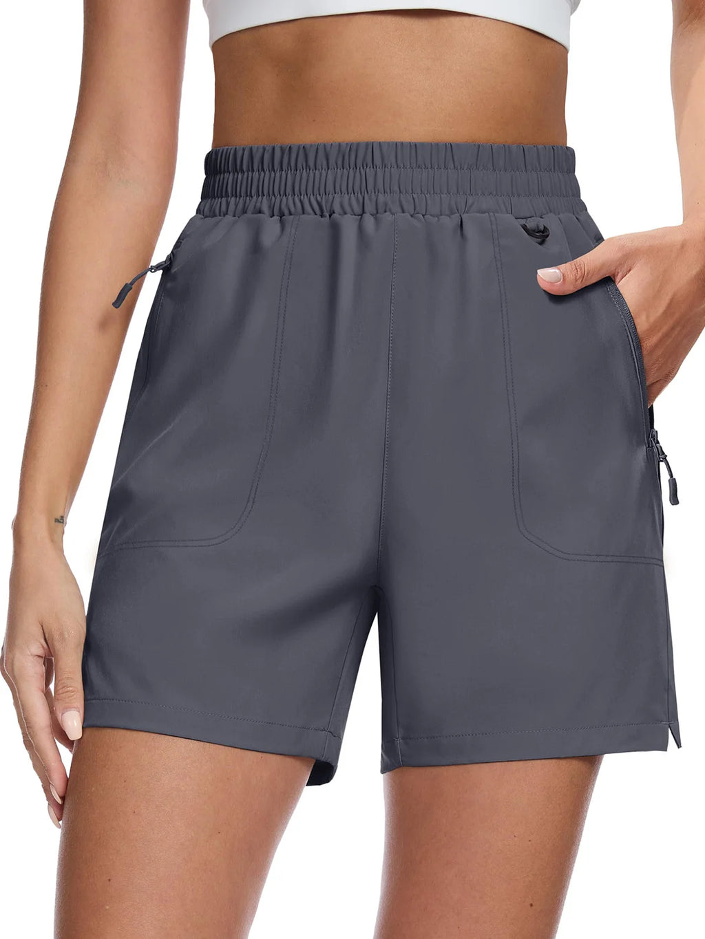 TACVASEN Women's Quick Dry D-ring Hook Hiking Shorts Elastic Waist Cargo Shorts with Zipper Pockets Summer Golf Travel Shorts
