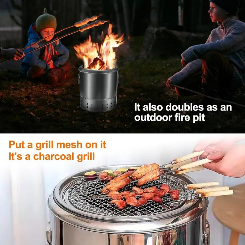 Stainless Steel Wrap-around Grill Charcoal Grill Smokeless Grill Cooking Grate Portable Camping Oven Household Barbecue Tools