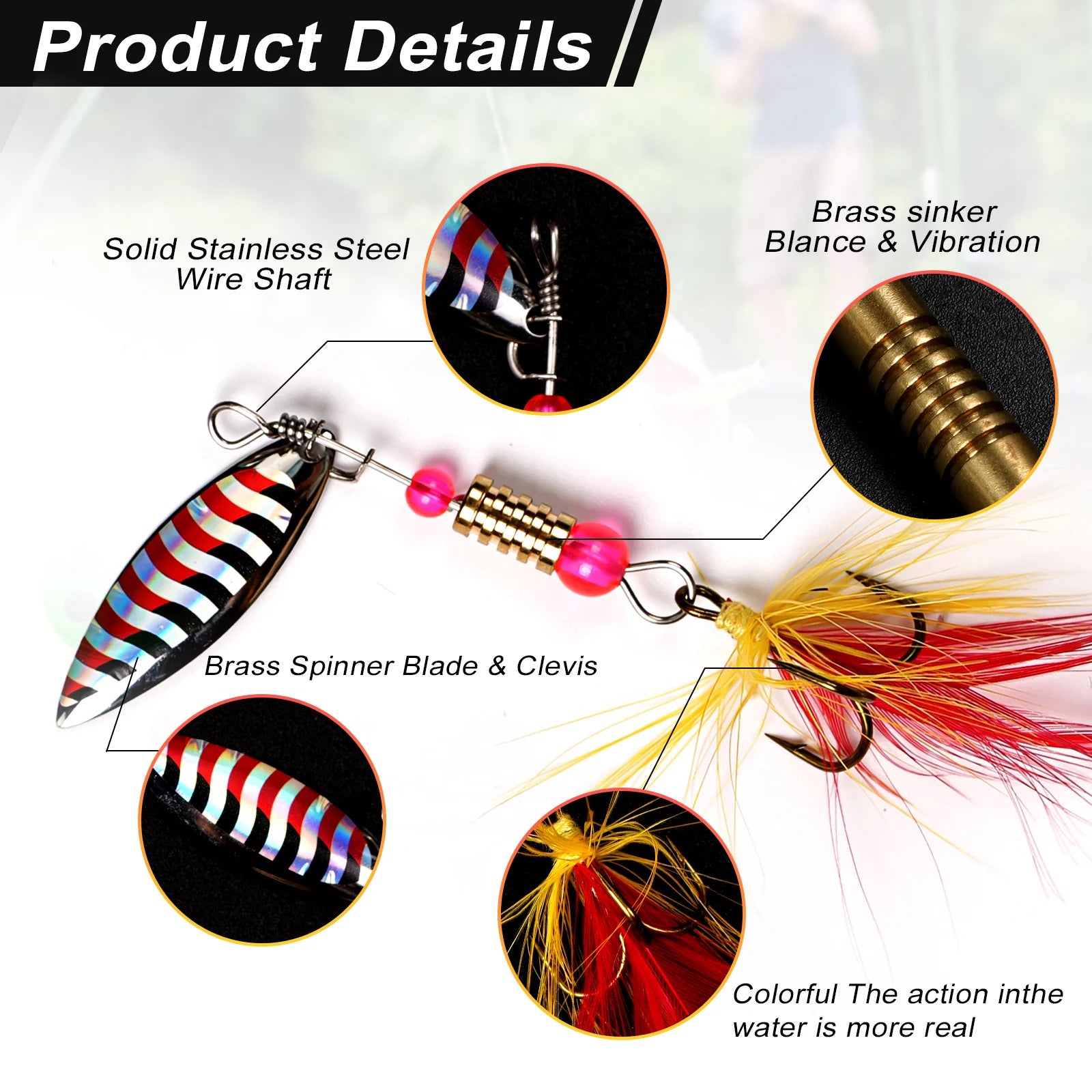 wondersee 17PCS Spinner Kit Fishin Lures with Feather Treble Hook Spoon for Bass Trout Perch Pike Rotating Long Casting Wobblers