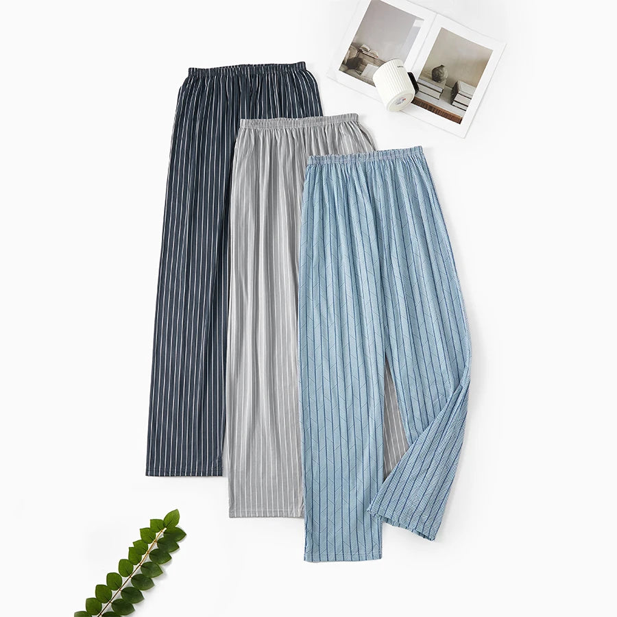Good-Looking Men's Pajama Pants for Spring, Autumn, and Summer, Thin Long Pants, Plus Size, Loose Plaid Home Pants for Middle-Aged Dads