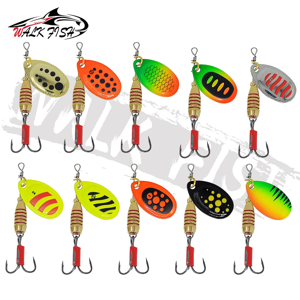 WALK FISH Spinner Lures 5.9cm 5g Rotating Spinners Spoon Hard Bait Pike Metal With Treble Hooks Fishing Lure Pesca Tackle