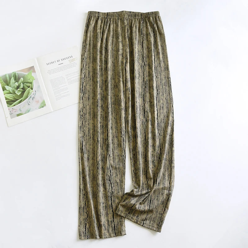 Good-Looking Men's Pajama Pants for Spring, Autumn, and Summer, Thin Long Pants, Plus Size, Loose Plaid Home Pants for Middle-Aged Dads
