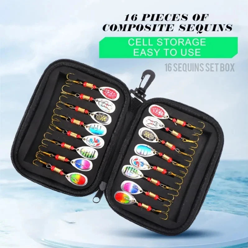 16pcs/box Metal Spoon Spinner Bait Fishing Lure Artificial Spinners Baits for Pike Bass Trout Fishing with EVA Hard Shell Bag
