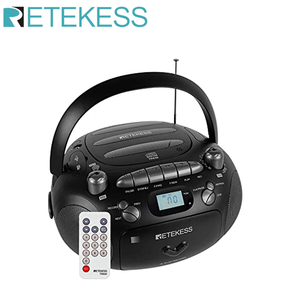 RETEKESS TR630 CD Player Boombox Stereo Portable Radio FM AM Cassette Tape 3W Speaker TF USB Recording Remote Control for Home