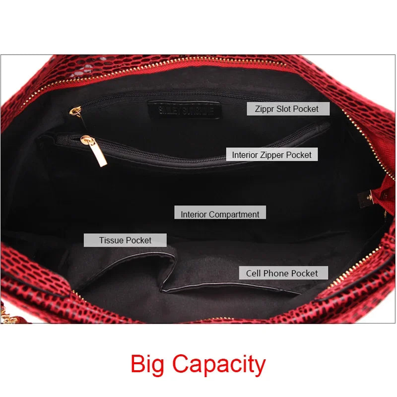 Women's Bags Handbags Fashion Shoulder Crossbody Bags with Fringe Crescent Snake-Print Hobo Purses and Handbags for Women & Girl