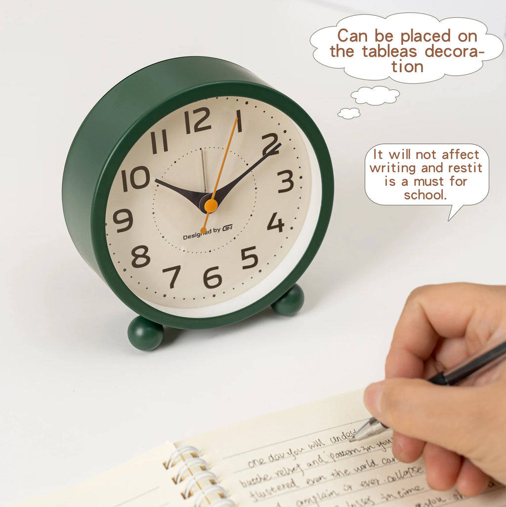 Children's alarm clock, metal material, silent operation time, with night light, suitable for bedroom, office, all scenes