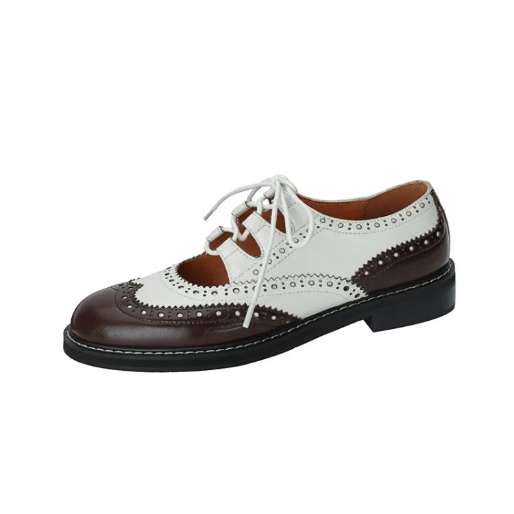 Oxford Shoes Women Split leather Shoes for Women Spring/Autumn Women Loafers Summer Brogues Vintage Lace-up Shoes Women Pumps