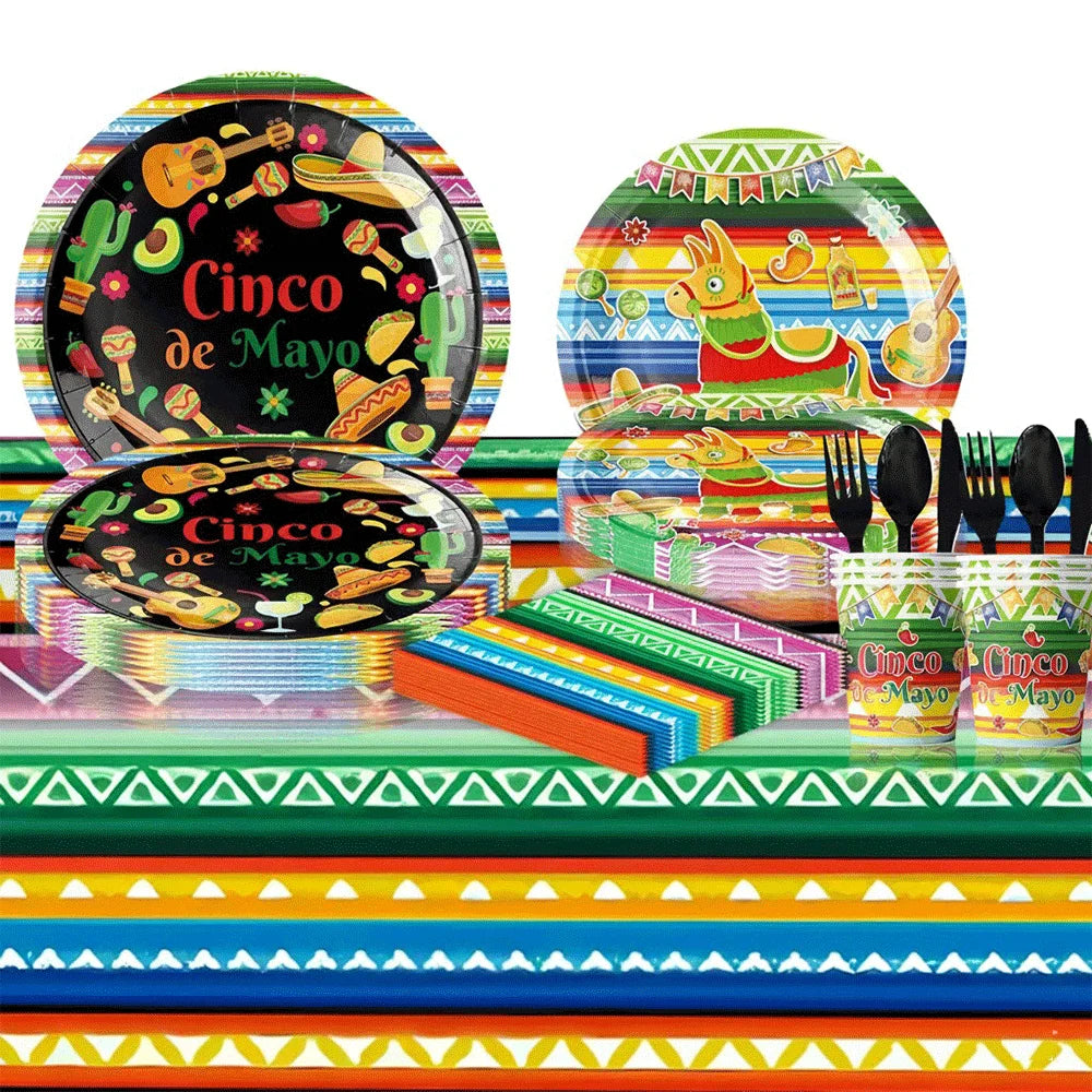 Cinco de Mayo Party Supplies Mexican Fiesta Party Decor Tableware Plate Napkin Banner Cake Topper For Carnival Birthday Party