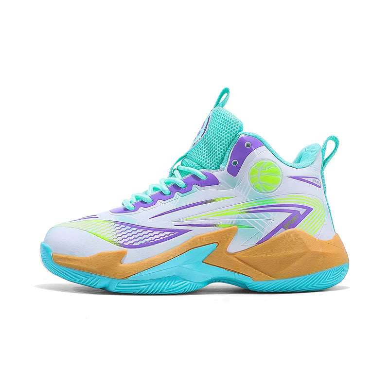 Girls Basketball Sneakers High Top Design Breathable Non Slip Anti Twist Sole Athletic Shoes for Kids Training and Casual Wear