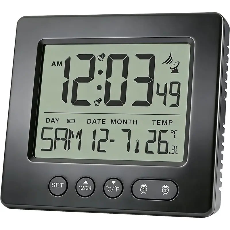 ABKP-Digital Radio Alarm Clock With Thermometer, 2 Alarm Times, Radio-Controlled Clock Functionality, 5-Minute Timer Feature