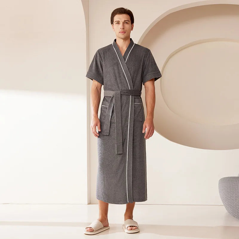 Summer Nightgown Pure Cotton Long Couple Pajamas 2024 New Short Sleeve Bathrobe Home Clothing Bath Robe Men