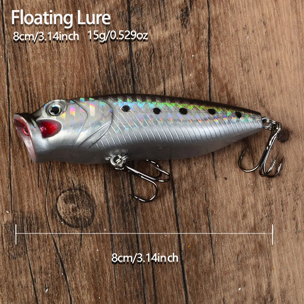 6pcs Fishing Lures Topwater Popper Bait Hard Bait Artificial Wobblers Plastic Fishing Tackle