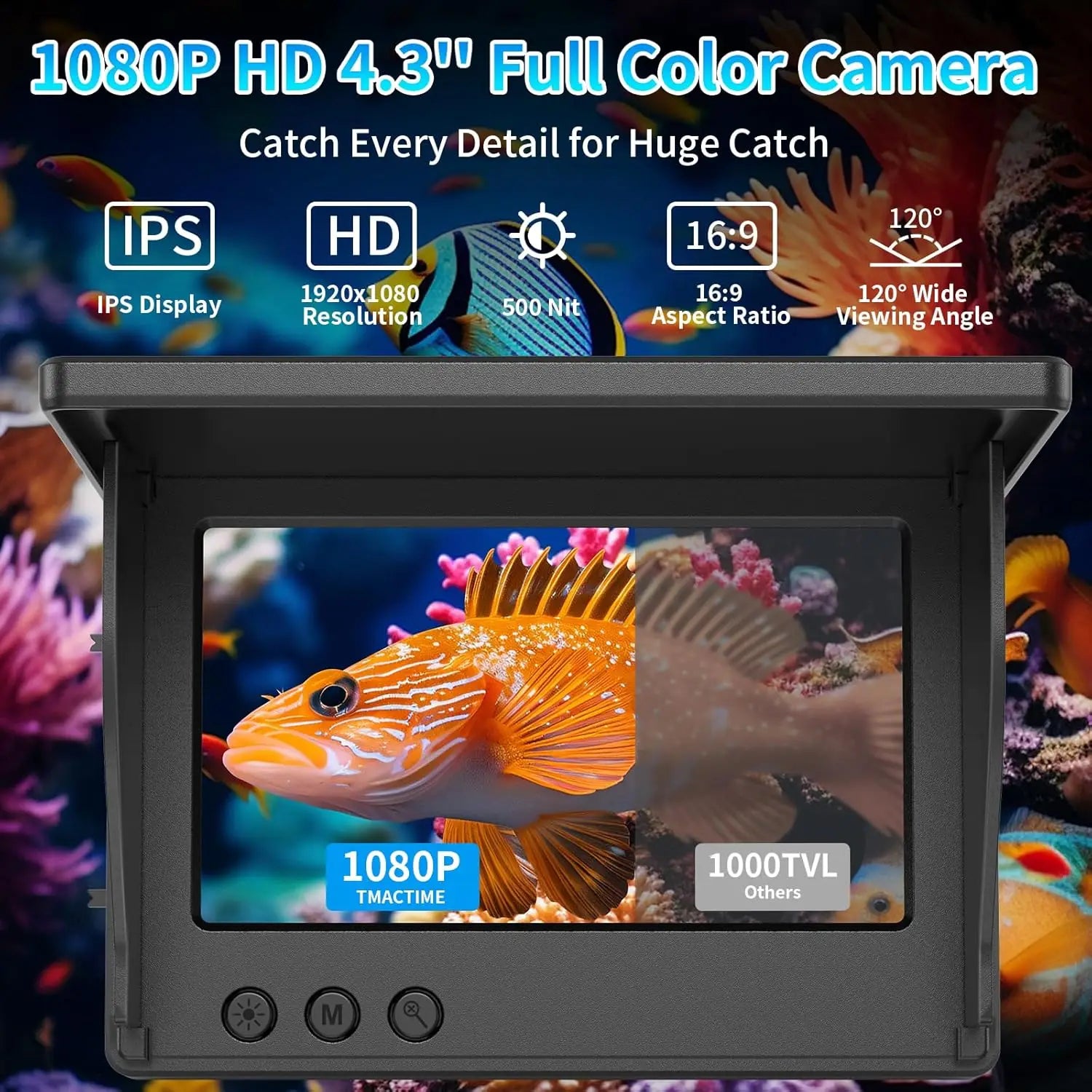 Portable Fish Depth Finder Water Handheld 1080P 4.3 Inch LCD Fish Finder Waterproof Underwater Fishing Camera With Night Vision