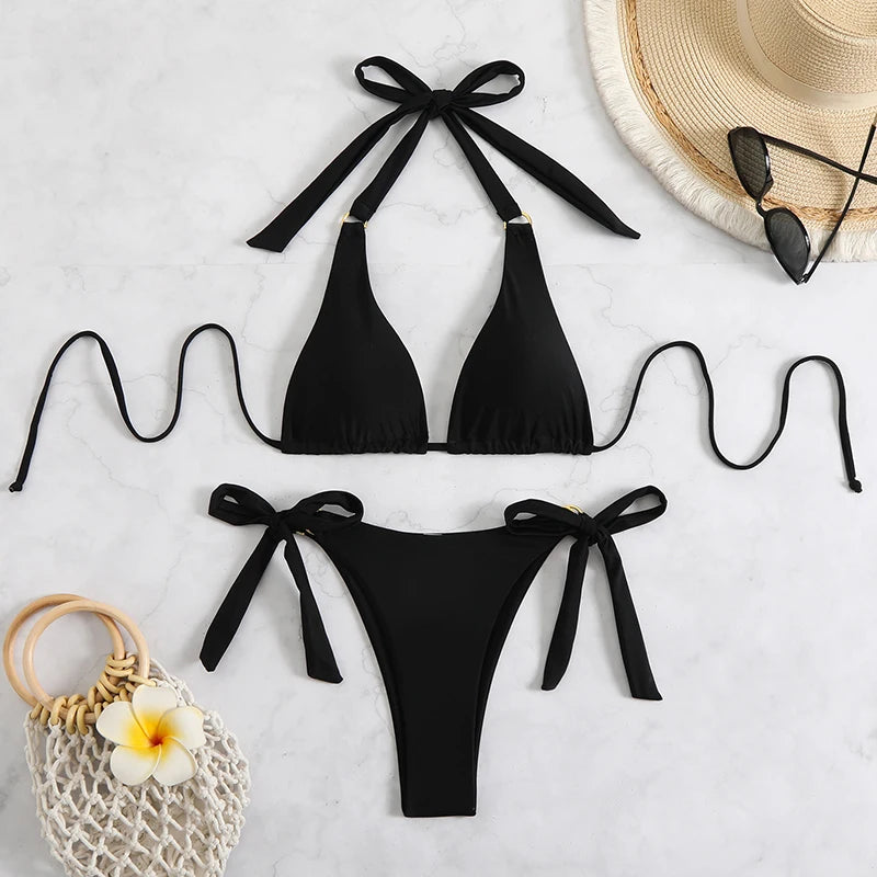 Sexy Bikini Women Swimsuits Swimwear Woman 2026 Halter Tie Bathing Suit Lace Up Beach Wear Swimming Fo Female Thong Bikinis Sets