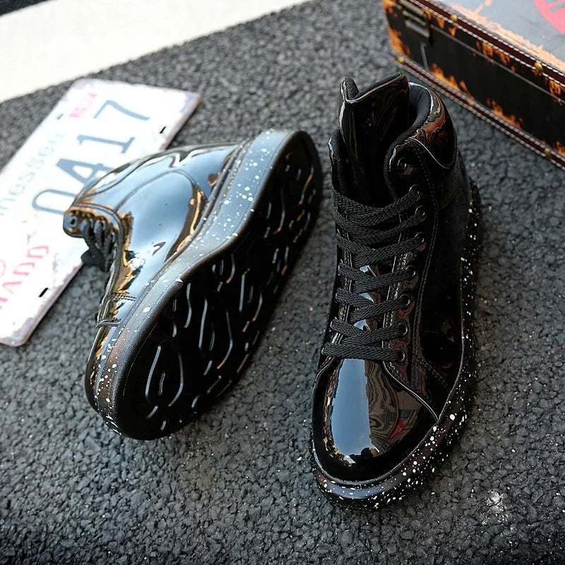 Fashion Outdoor Non-slip Flat Men Boots 2025 Autumn New Man Casual Shoe Comfortable High-top Couple Sneakers Pu Leather Designer