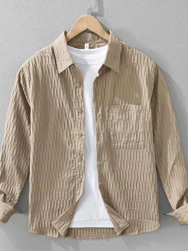 Light Feel Ice Silk High Density Embroidery Bubble Cloth Summer Men's Thin Shirt Style Flip Collar Jacket Sun Protection Clot...