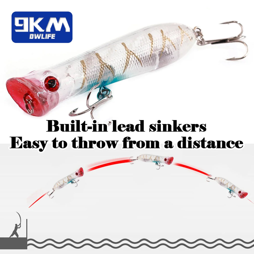 8cm 12g Topwater Popper Fishing Lure Saltwater Surface Casting Bait Freshwater Bass Trout Catfish Striper Tuna Large Predator