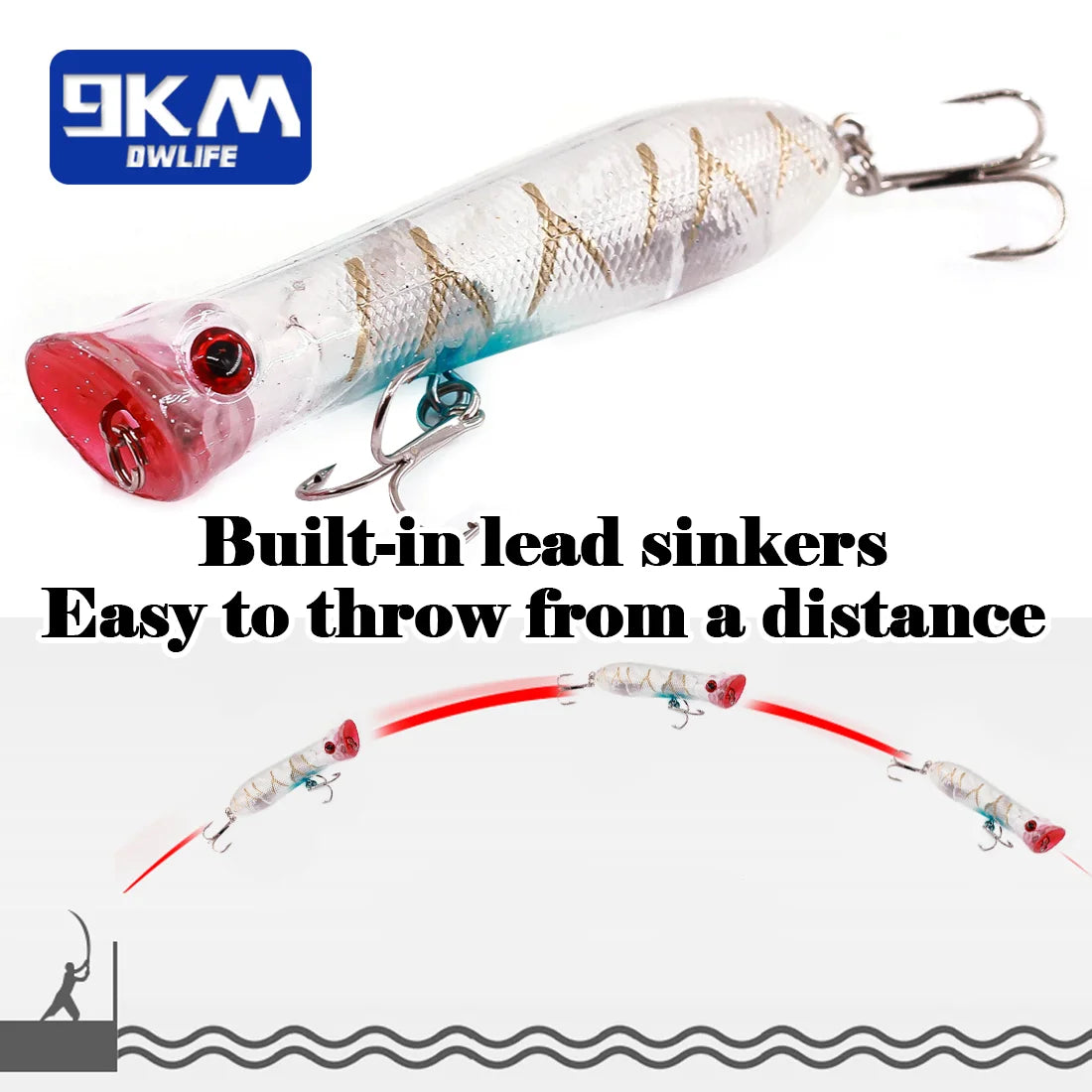 8cm 12g Topwater Popper Fishing Lure Saltwater Surface Casting Bait Freshwater Bass Trout Catfish Striper Tuna Large Predator