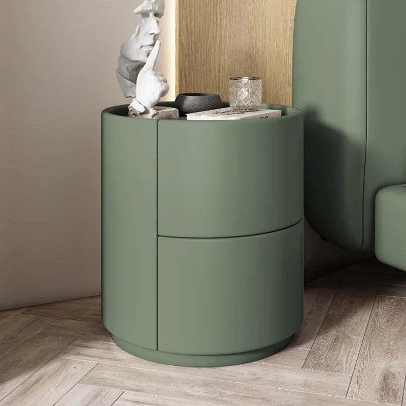 Home Living Room Sofa Side Cabinet, Creative Round Solid Wood Bedside Table, New Simple Modern Small Bedroom Storage Cabinet