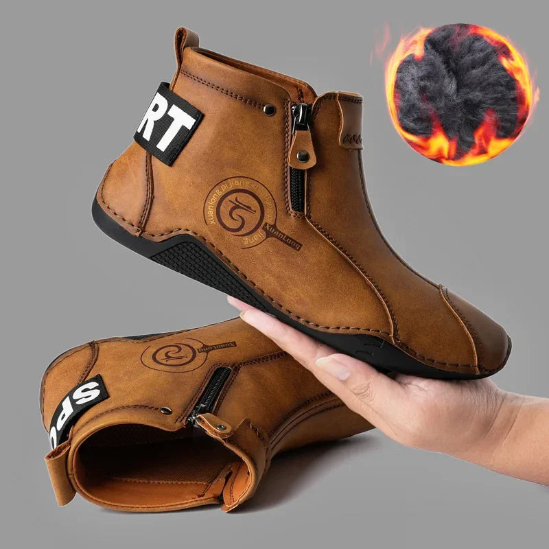 Autumn and Winter New Men's Short Boots  British Classic Retro Flat Bottom Cotton Shoes Outdoor Business Sports Casual Shoes