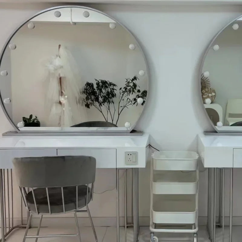 Vanity Set with Lighted Mirror, Makeup Vanity Dressing Table with LED Light, Drawers, Storage Shelves and Cosmetics Cabinet