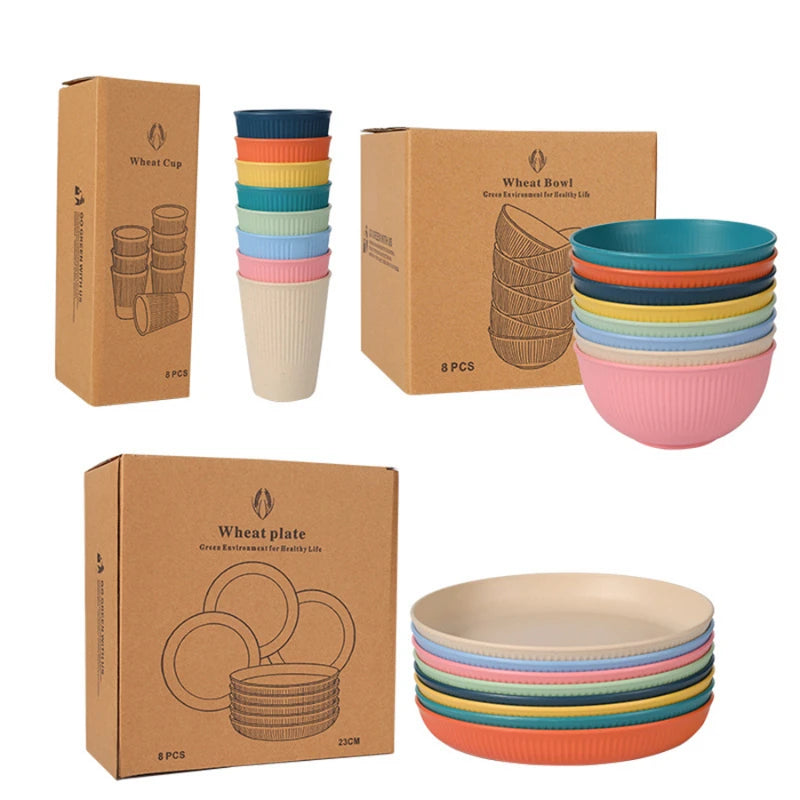 Dinner Dishes Wheat Straw Dinner Plates Set Eco Friendly Full Tableware Plates Cups Bowls Set Kitchen Accessories Dinnerware