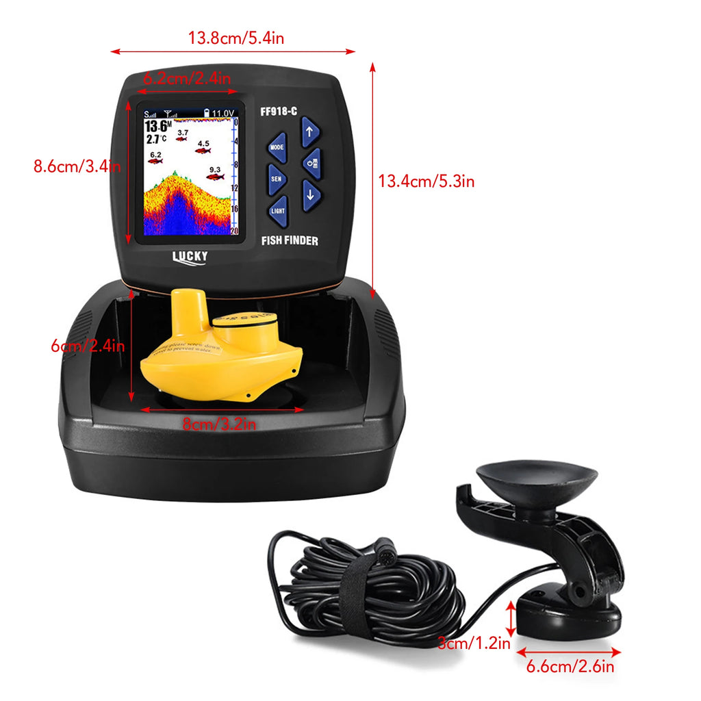 Portable Fish Finder Wireless Sonar Sensor Fishing Depth Finder Locator Fishfinder with Wired Transducer for Boat Kayak Fishing