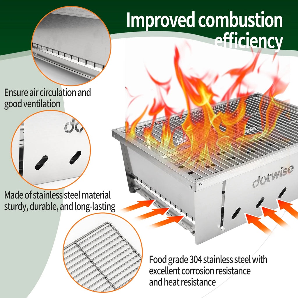 304 Stainless Steel Barbecue Grill Portable Outdoor Stove IGT Table Stove Folding Firewood Stove Barbecue Camping Stove