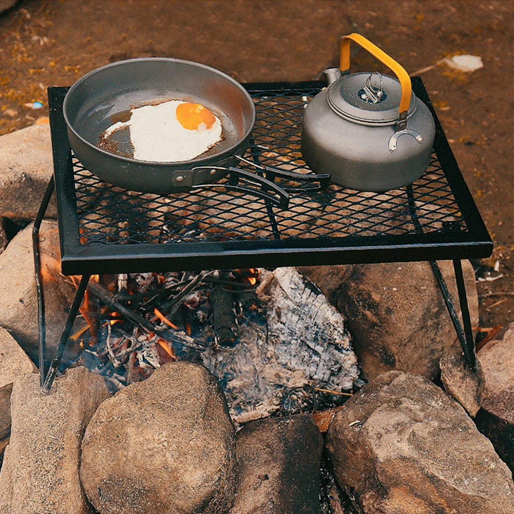 Folding Campfire Grill Grate Over Fire Camp Grill Heavy Duty Camp Fire Cooking Rack for Outdoor Camping Cooking Fire Pit