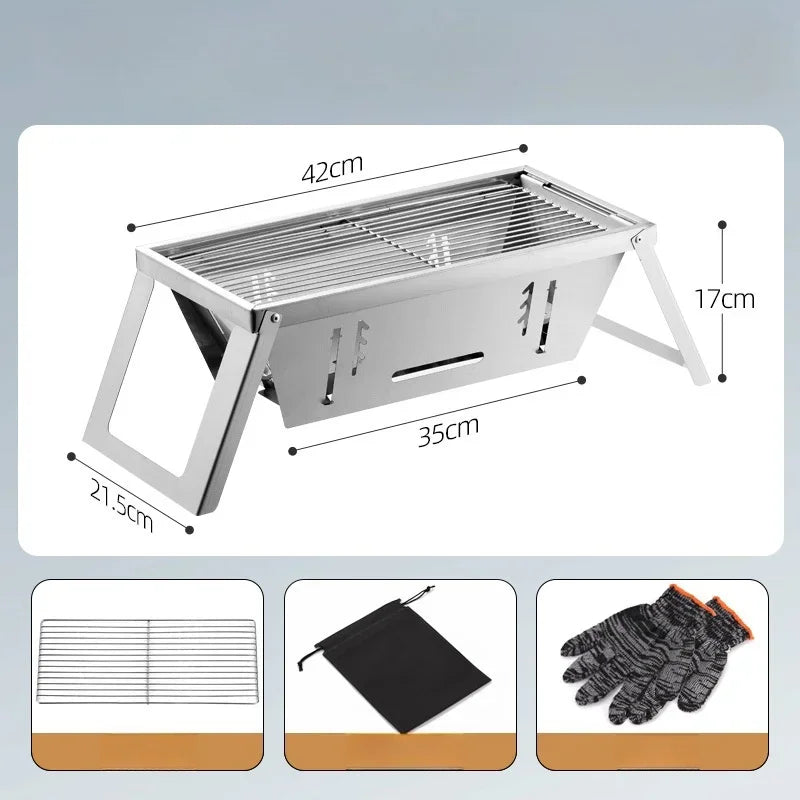 Stainless Steel Barbecue Oven Outdoor Charcoal Thickened Barbecue Grill Household Small One-second Folding Carbon Kebab Stove
