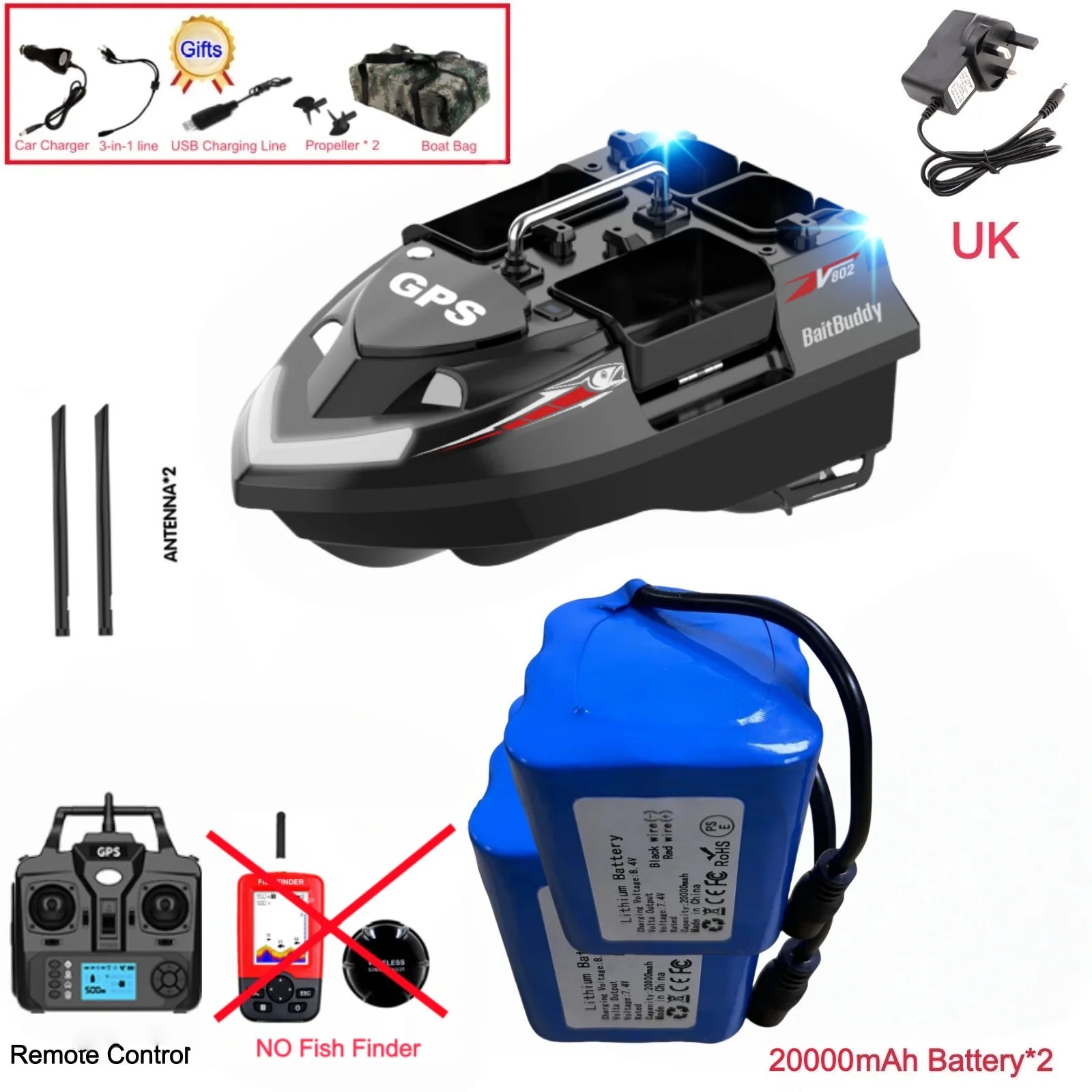 GPS Positioning 160 Positioning Points Fishing Boat Rc Bait Boat 4 Hoppers Waterproof 3KG Load 500M 15KM/H GPS One Click Return