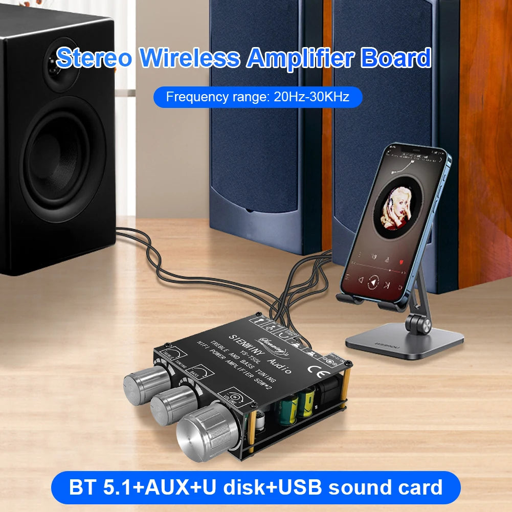 YS-T50L Stereo Audio Amplifier APP Control Bluetooth-Compatible 5.1 Bluetooth-Compatible Amp 50W*2 Home Sound Systems Supporting